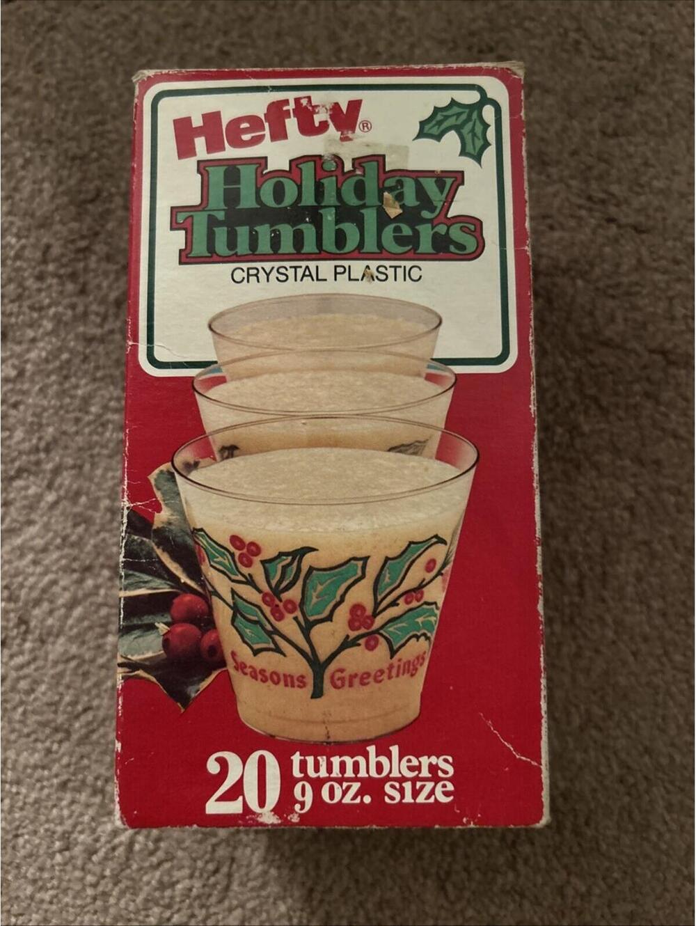 Vintage 1981 Hefty Holiday Tumblers Crystal Plastic 9 oz. 20 Count - NIB-*Retro*
